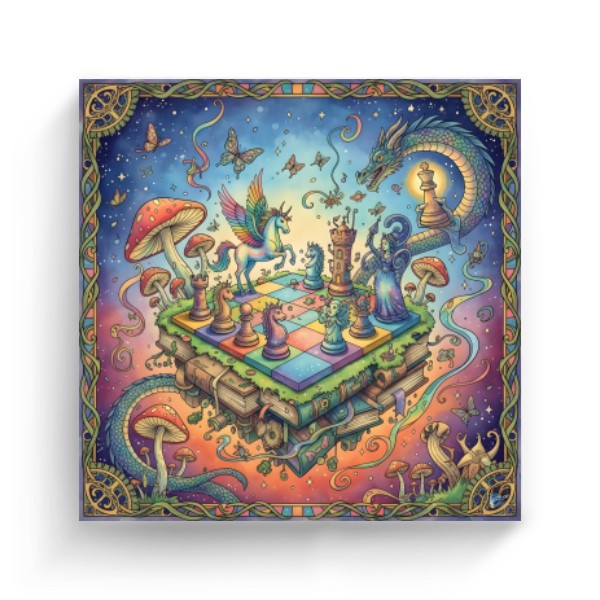 Fotoplátno čtverec s potiskem Šachová pohádka v říši fantazie na plátnu